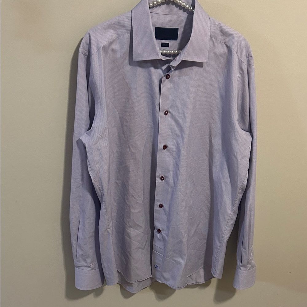 David Donahue Light Purple White Micro Check Dress Shirt 17 36/37